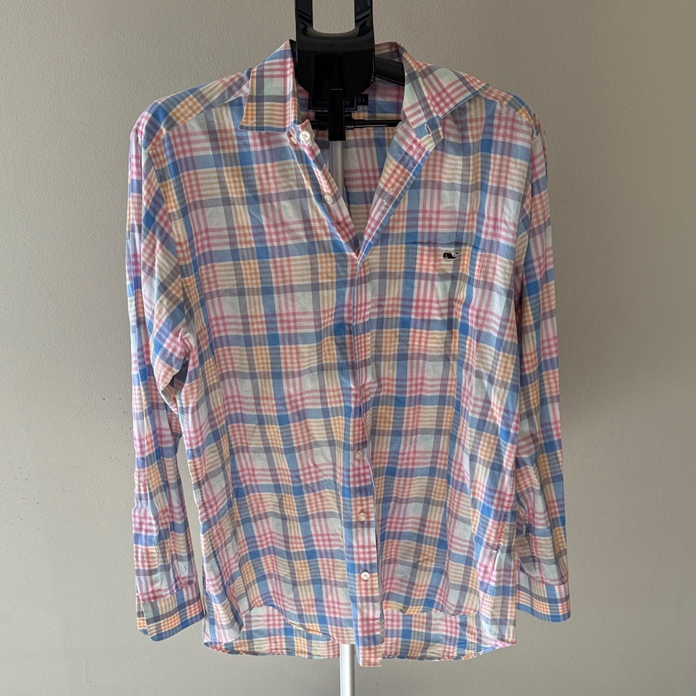 Vineyard Vines Men’s 100% Cotton Pastel Plaid Button Down Shirt Size Large